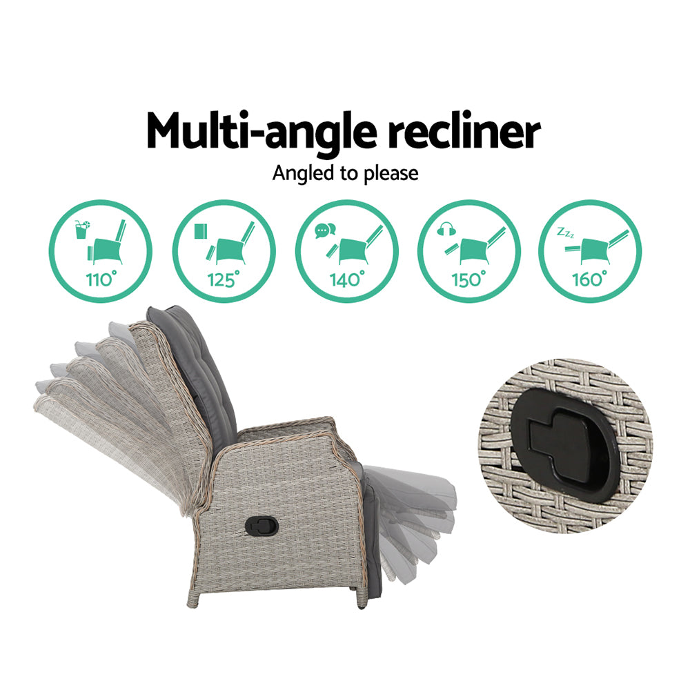 Recliner Chairs Sun Lounge Wicker Lounger Outdoor Furniture Patio Grey