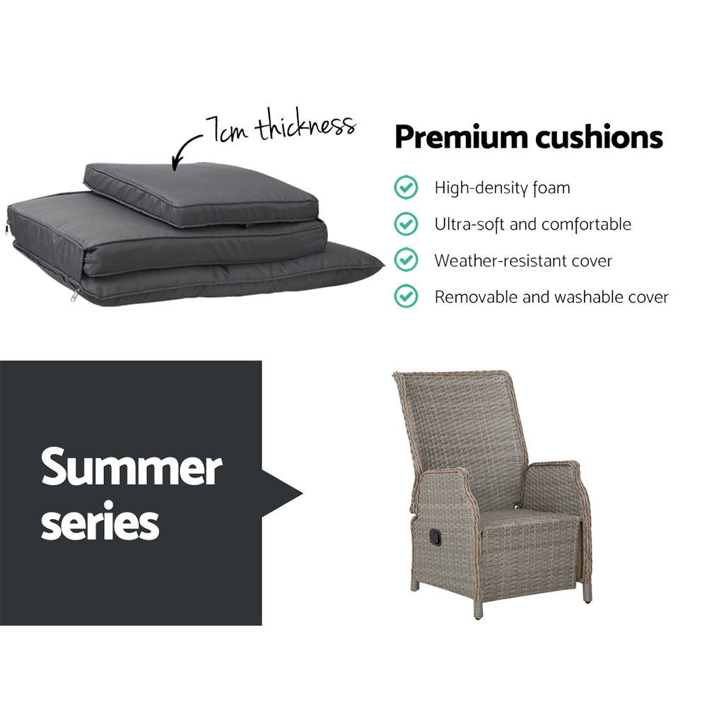 Recliner Chairs Sun Lounge Wicker Lounger Outdoor Furniture Patio Grey