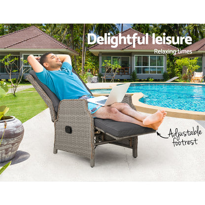 Recliner Chairs Sun Lounge Wicker Lounger Outdoor Furniture Patio Grey