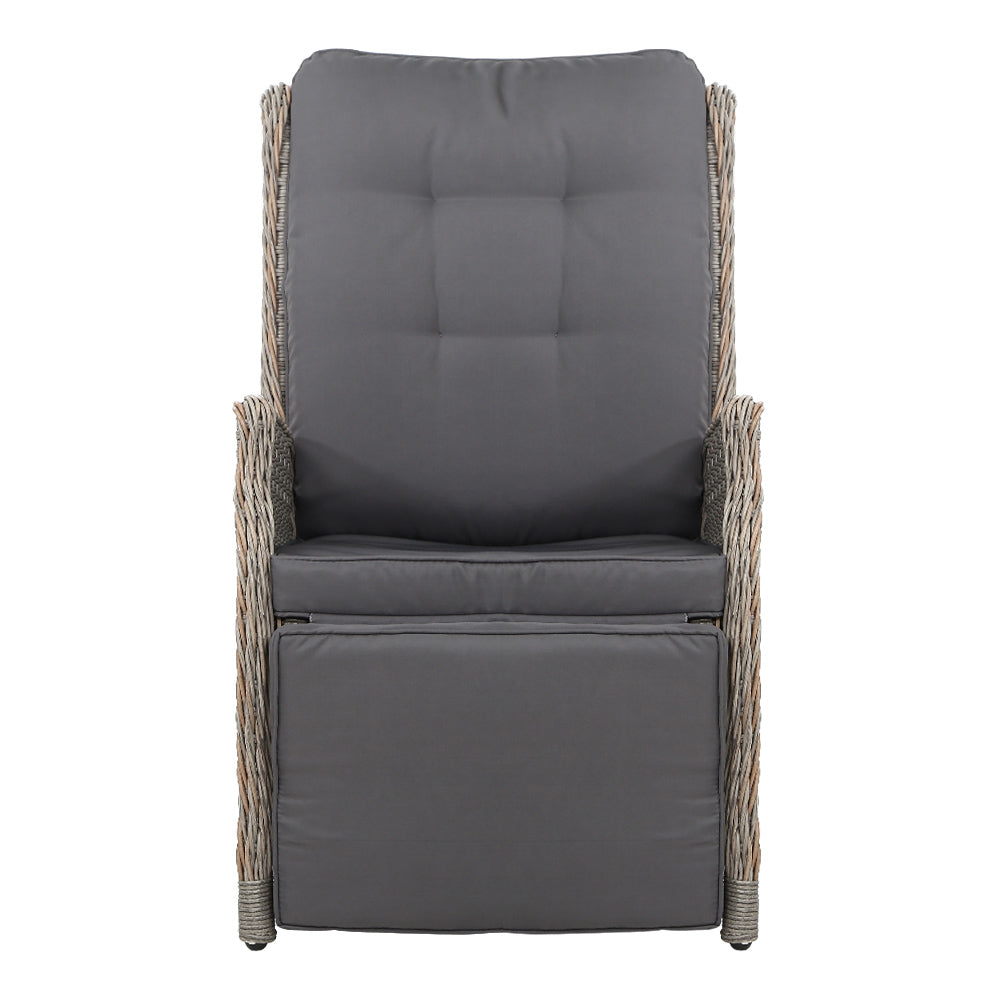 2Pc Recliner Chairs Sun Lounge Wicker Lounger Outdoor Grey