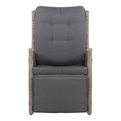 2Pc Recliner Chairs Sun Lounge Wicker Lounger Outdoor Grey