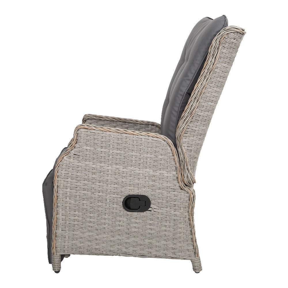 2Pc Recliner Chairs Sun Lounge Wicker Lounger Outdoor Grey
