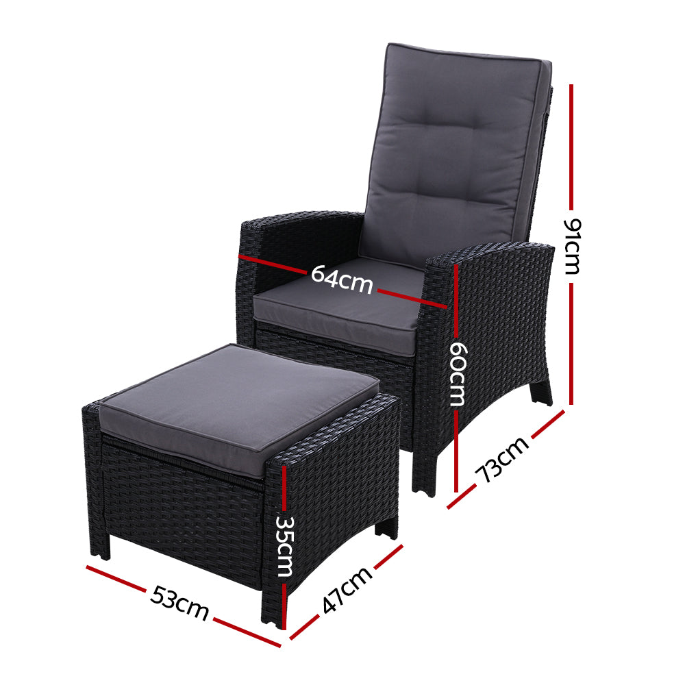 Recliner Chair Sun Lounge Wicker Lounger Outdoor Patio Furniture Black