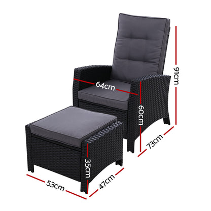 Recliner Chair Sun Lounge Wicker Lounger Outdoor Patio Furniture Black