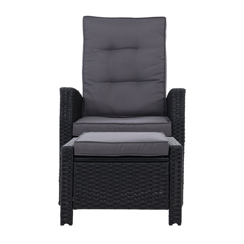 Recliner Chair Sun Lounge Wicker Lounger Outdoor Patio Furniture Black