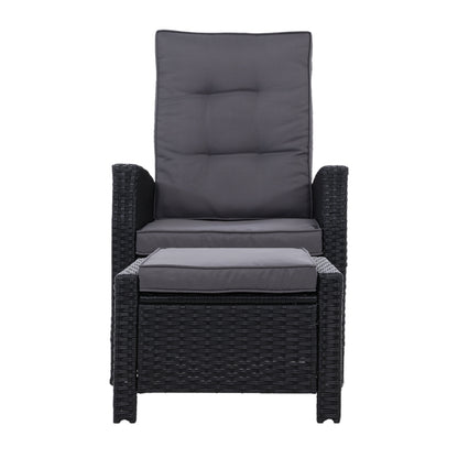 Recliner Chair Sun Lounge Wicker Lounger Outdoor Patio Furniture Black