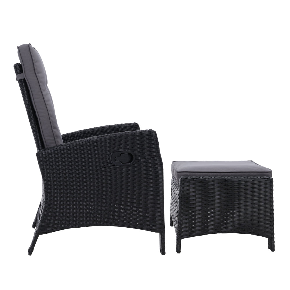 Recliner Chair Sun Lounge Wicker Lounger Outdoor Patio Furniture Black