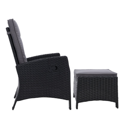 Recliner Chair Sun Lounge Wicker Lounger Outdoor Patio Furniture Black