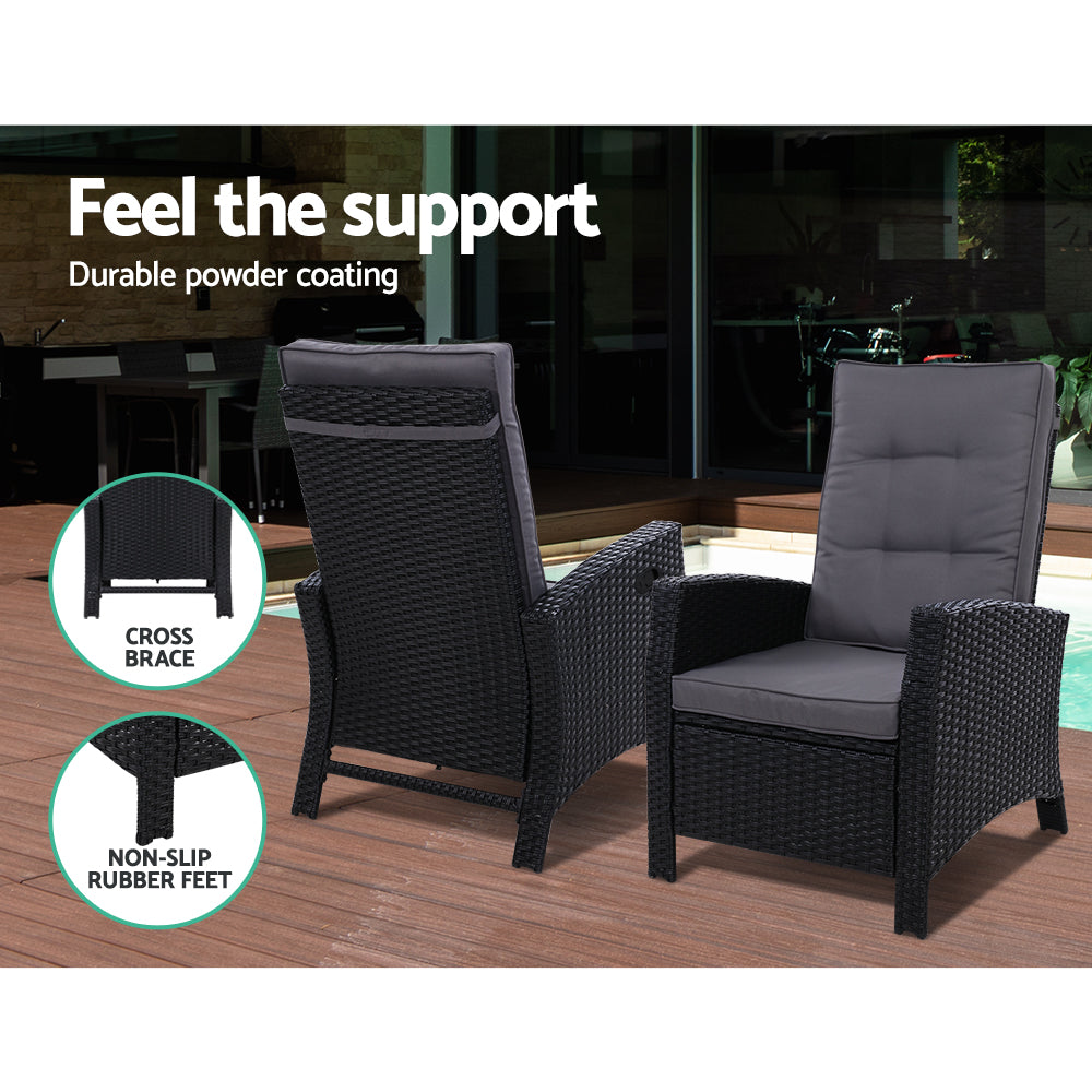 Recliner Chair Sun Lounge Wicker Lounger Outdoor Patio Furniture Black