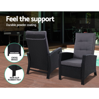 Recliner Chair Sun Lounge Wicker Lounger Outdoor Patio Furniture Black