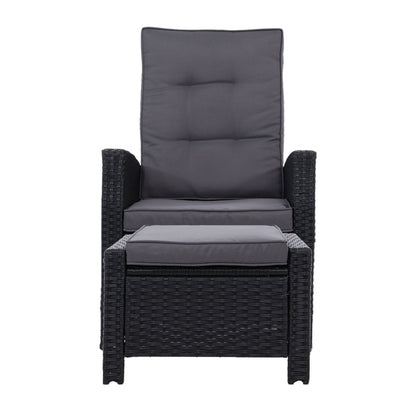 2Pc Recliner Chairs Sun Lounge Wicker Lounger Outdoor Furniture Black