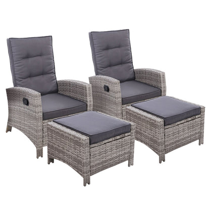 2Pc Recliner Chairs Sun Lounge Wicker Lounger Outdoor Furniture Grey