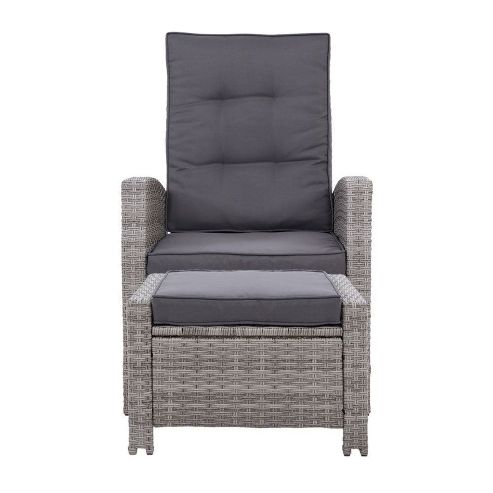2Pc Recliner Chairs Sun Lounge Wicker Lounger Outdoor Furniture Grey