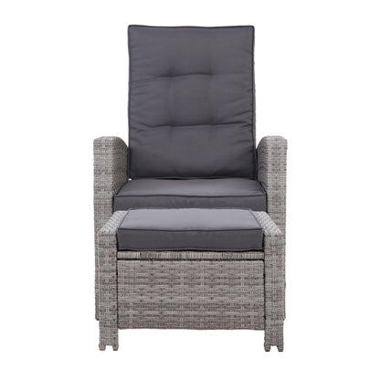 2Pc Recliner Chairs Sun Lounge Wicker Lounger Outdoor Furniture Grey