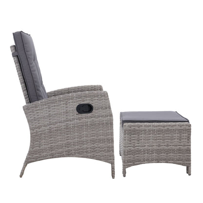2Pc Recliner Chairs Sun Lounge Wicker Lounger Outdoor Furniture Grey