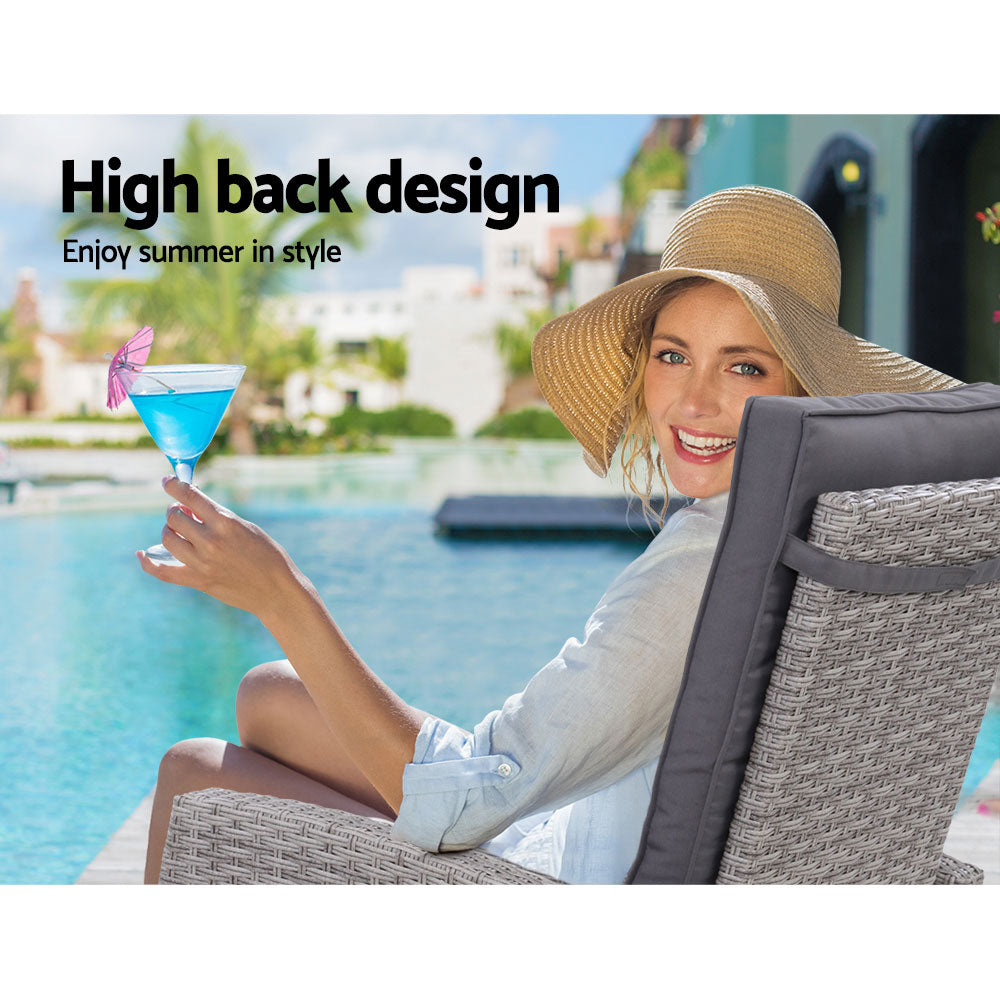 2Pc Recliner Chairs Sun Lounge Wicker Lounger Outdoor Furniture Grey