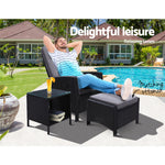 3Pc Recliner Chairs Table Sun Lounge Wicker Outdoor Furniture Black