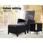 Outdoor Setting Recliner Chair Table Set Wicker lounge Patio Furniture Black