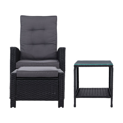 5Pc Recliner Chairs Table Sun Lounge Wicker Outdoor Furniture Black