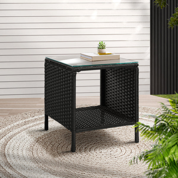  Coffee Side Table Wicker Desk Rattan Outdoor Furniture Garden Black