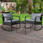 3Pc Rocking Chair Table Wicker Outdoor Furniture Patio Bistro Set Black