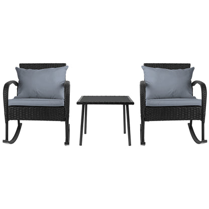 3Pc Rocking Chair Table Wicker Outdoor Furniture Patio Bistro Set Black