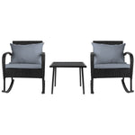 3Pc Rocking Chair Table Wicker Outdoor Furniture Patio Bistro Set Black