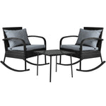 3Pc Rocking Chair Table Wicker Outdoor Furniture Patio Bistro Set Black