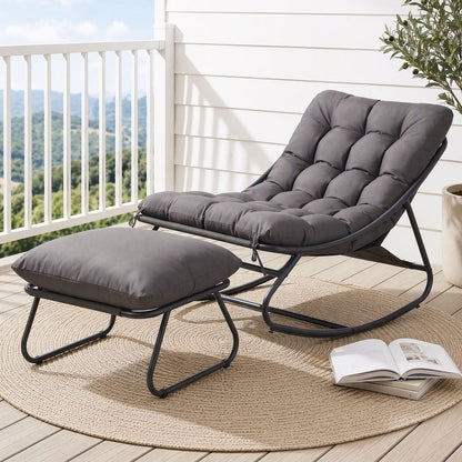Rocking Chair With Footrest Grey 104x77x71cm