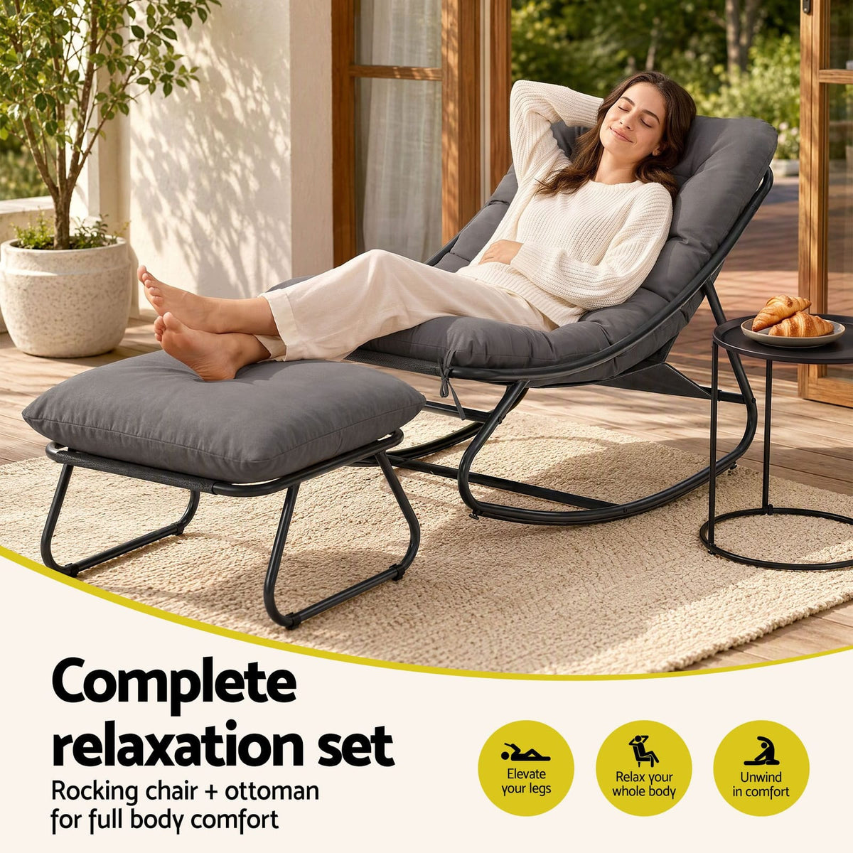 Rocking Chair With Footrest Grey 104x77x71cm