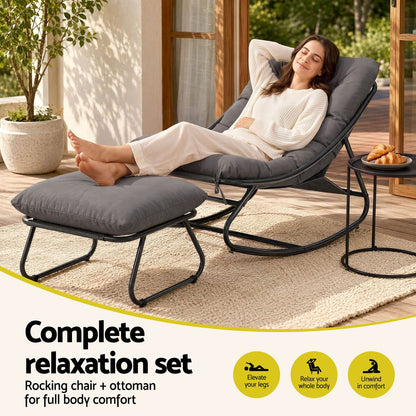 Rocking Chair With Footrest Grey 104x77x71cm