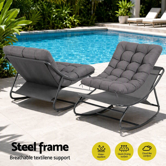 Rocking Chair With Footrest Grey 104x77x71cm