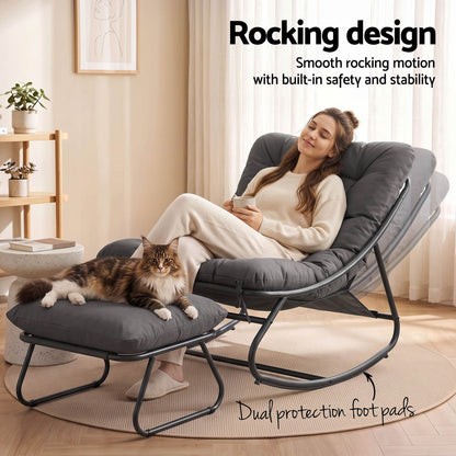 Rocking Chair With Footrest Grey 104x77x71cm