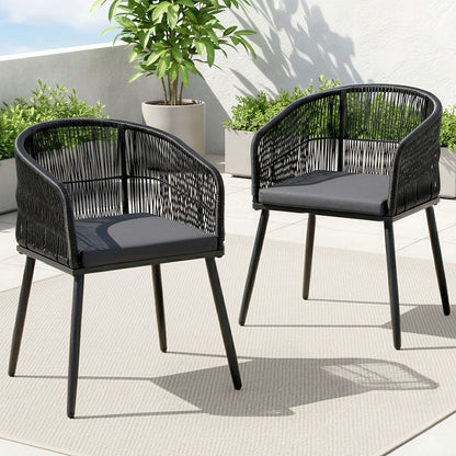 Outdoor Wicker Dining Chairs Black 60x50x80cm
