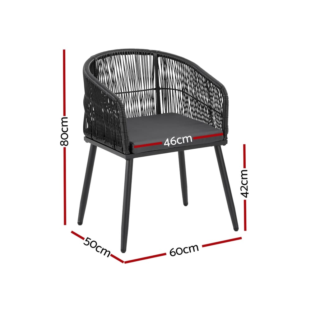Outdoor Wicker Dining Chairs Black 60x50x80cm