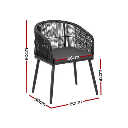 Outdoor Wicker Dining Chairs Black 60x50x80cm