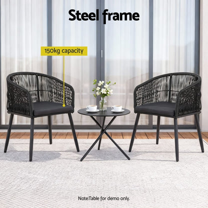 Outdoor Wicker Dining Chairs Black 60x50x80cm