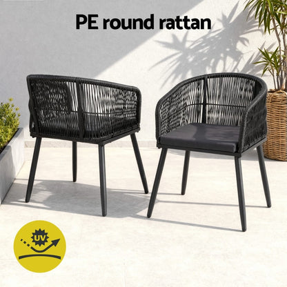 Outdoor Wicker Dining Chairs Black 60x50x80cm