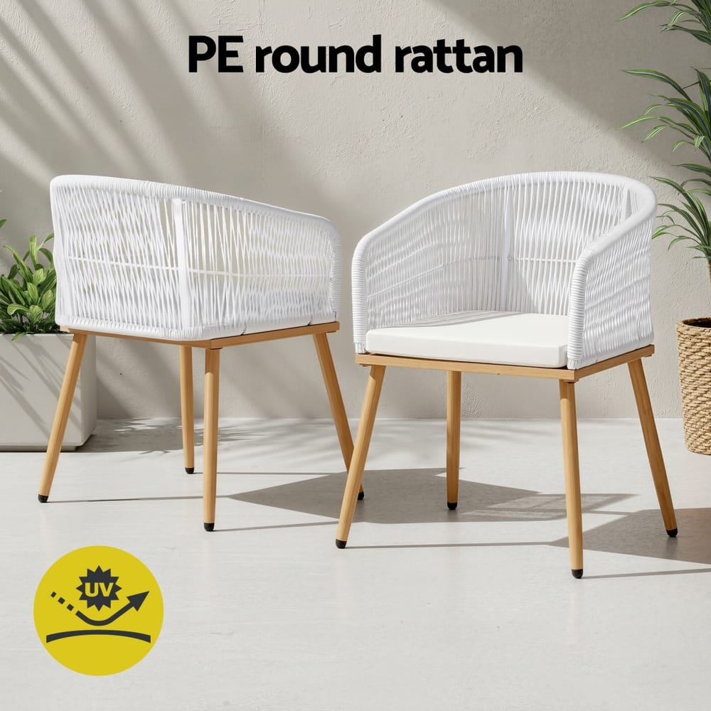 Outdoor Wicker Dining Chairs White 60x50x80cm