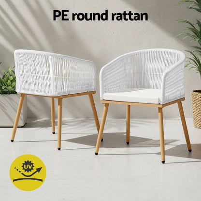Outdoor Wicker Dining Chairs White 60x50x80cm