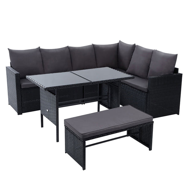  Outdoor Furniture Dining Setting Sofa Set Lounge Wicker 8 Seater Black