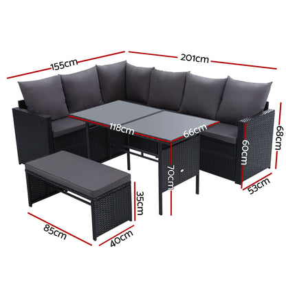 Outdoor Furniture Dining Setting Sofa Set Wicker 8 Seater Storage Cover Black
