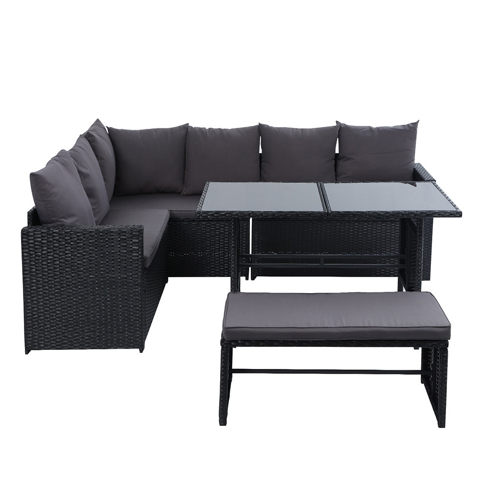 Outdoor Furniture Dining Setting Sofa Set Wicker 8 Seater Storage Cover Black