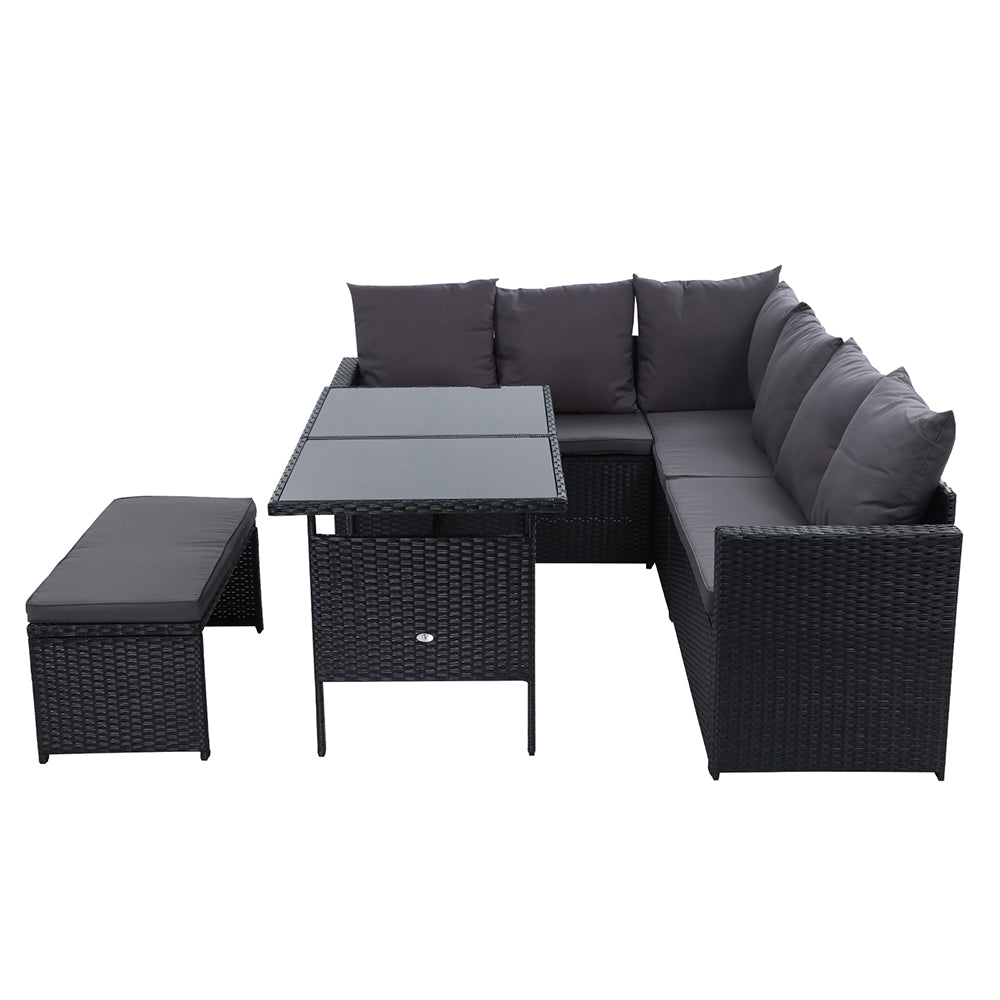 Outdoor Furniture Dining Setting Sofa Set Wicker 8 Seater Storage Cover Black