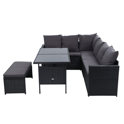 Outdoor Furniture Dining Setting Sofa Set Wicker 8 Seater Storage Cover Black