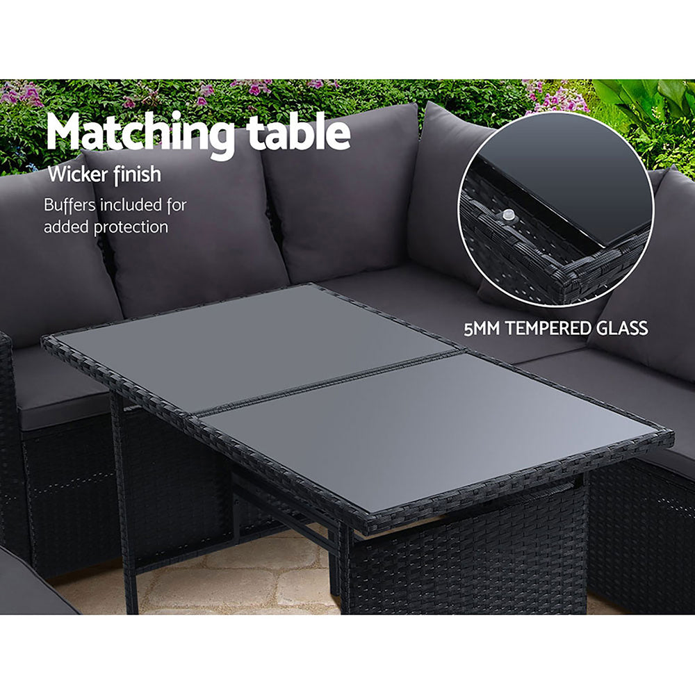 Outdoor Furniture Dining Setting Sofa Set Wicker 8 Seater Storage Cover Black