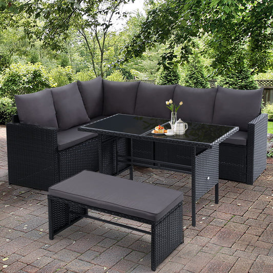 Outdoor Furniture Dining Setting Sofa Set Wicker 8 Seater Storage Cover Black