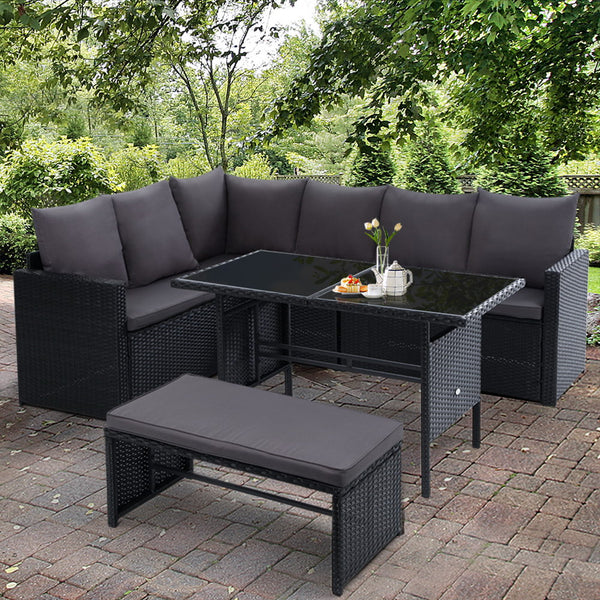 Outdoor Furniture Dining Setting Sofa Set Wicker 8 Seater Storage Cover Black