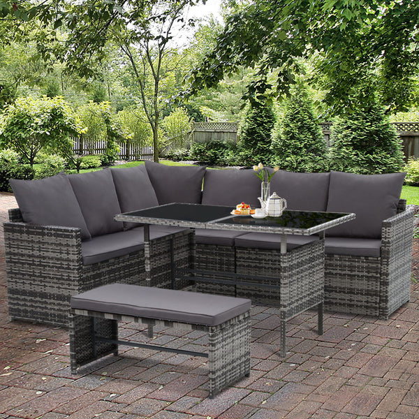  Outdoor Furniture Dining Setting Sofa Set Lounge Wicker 8 Seater Mixed Grey