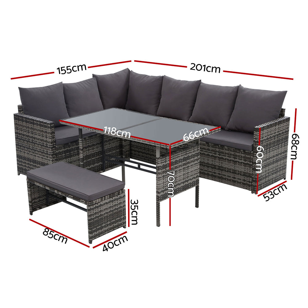 Outdoor Furniture Dining Setting Sofa Set Wicker 8 Seater Storage Cover Mixed Grey